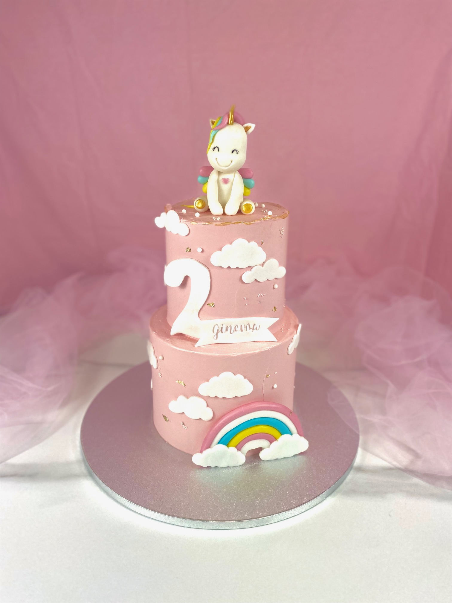 Torta due piani con unicorno rosa - Torta Cake Design